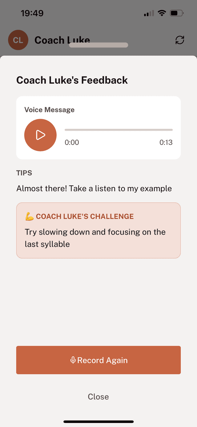 Coach Feedback Screen